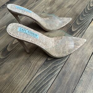 Cape Robbin Clear Strap Cork Mule Heels